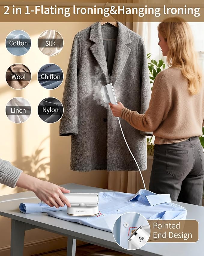 Portable Steamer For Clothes Travel Mini Steamer and Iron Fast 10s Heat-Up, Horizontal and Vertical 1200W Effortless Wrinkle Removal, Garment Steamer and Iron for Travel Office Home(110-120V)
