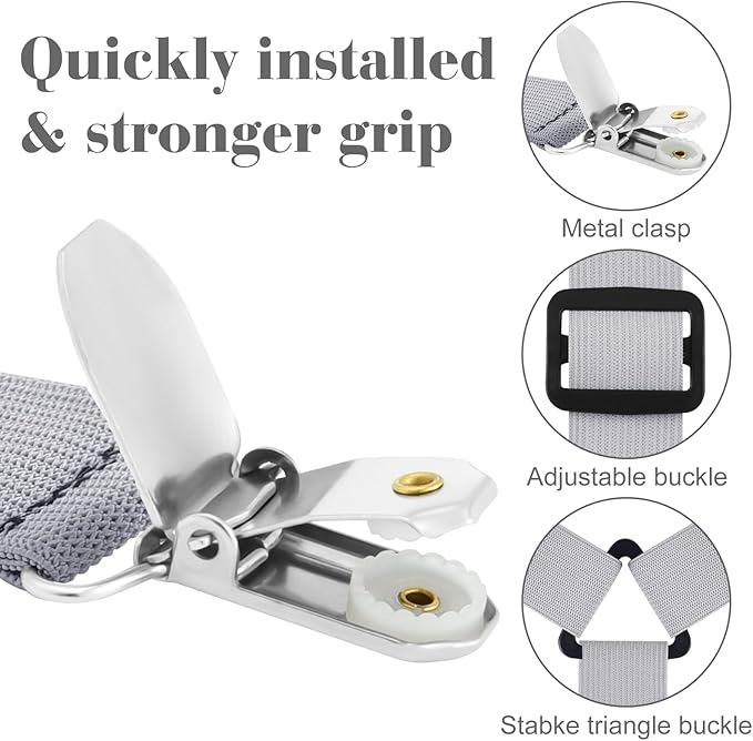 Morcheiong Bed Sheet Fasteners Straps - 4 Pack Adjustable Bed Sheet Holder Strap for Bedding Stays Bedsheet Tie Downs - Grey