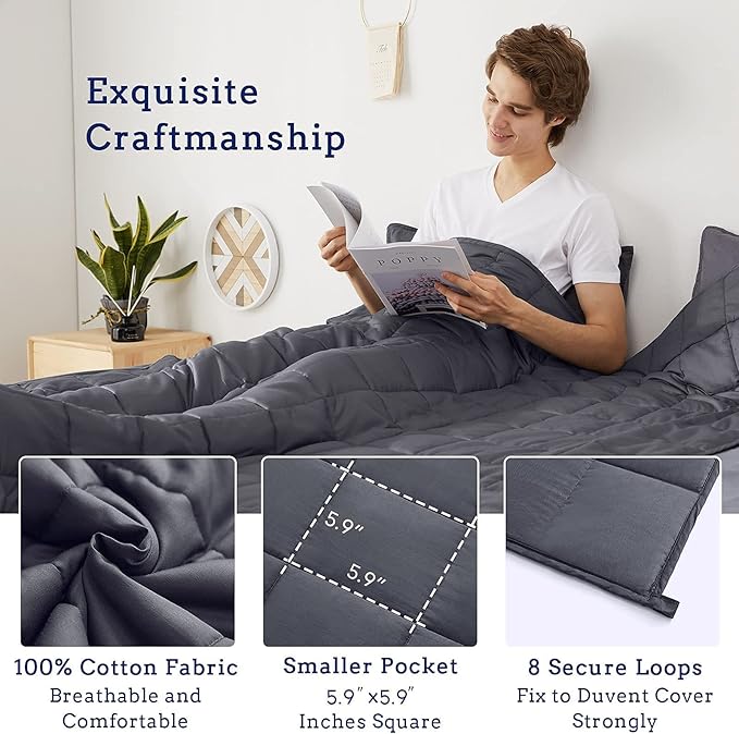 ZonLi Weighted Blanket for Adults (60"x80", 17lbs, Dark Grey) Queen Size High Breathability Cooling Heavy Blanket, Soft Material with Premium Glass Beads, All-Season, Easy Care