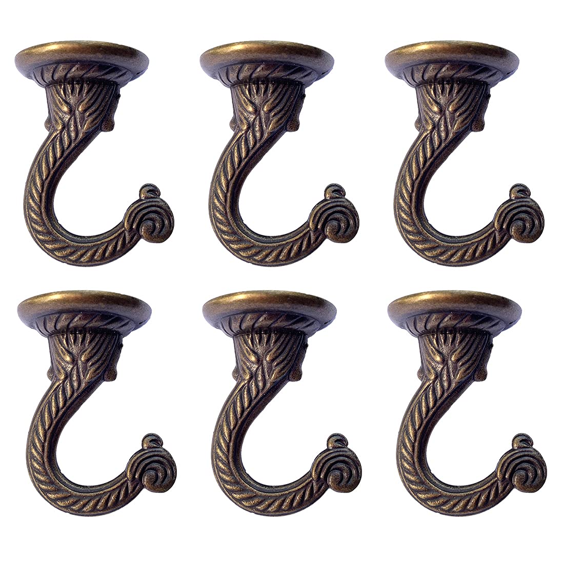 OBSTKUCHEN 6 Sets Large Swag Ceiling Hooks Heavy Duty Swag Hook with Hardware for Hanging Plants Ceiling Installation Cavity Wall Fixing (Antique Brass)