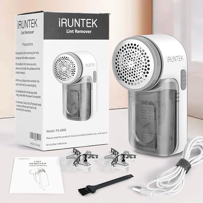 iRUNTEK Wired Fabric Lint Remover, Plug-in Lint Shaver and Brush 2 in 1,Sweater Defuzzer for Removing Fuzz, Lint Balls, Pills, Bobbles from Clothes, Furniture, Carpet, Couch