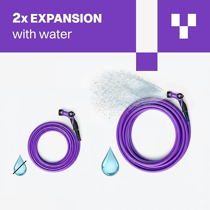 RELAX 100ft Expandable Purple Garden Hose – Lightweight No-Kink Design with Durable Aluminum Fittings, Spray Nozzle & Hose Mender for Home & Garden Watering