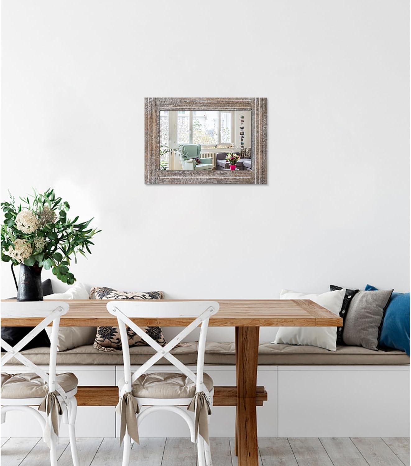 Rustic Wood Framed Wall Mirror Farmhouse Rectanglular Vintage Antique Decor Hanging Mirror for Bathroom Bedroom Living Room Entryway Small