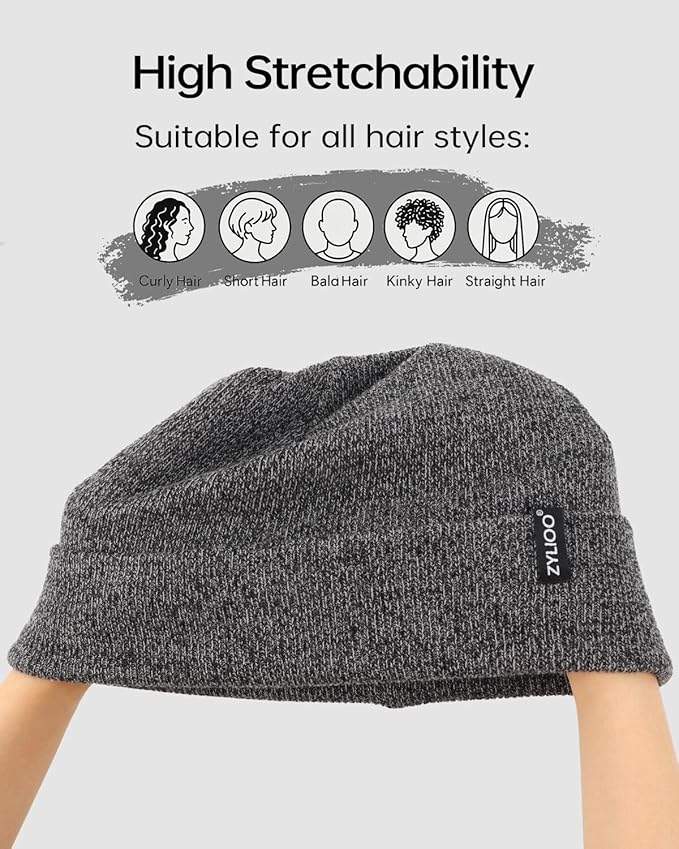 Zylioo Oversize Beanie Hats, XXL Big Size Ribbed Knit Cuffed Winter Hat for Cold Weather, Warm Skull Watch Cap