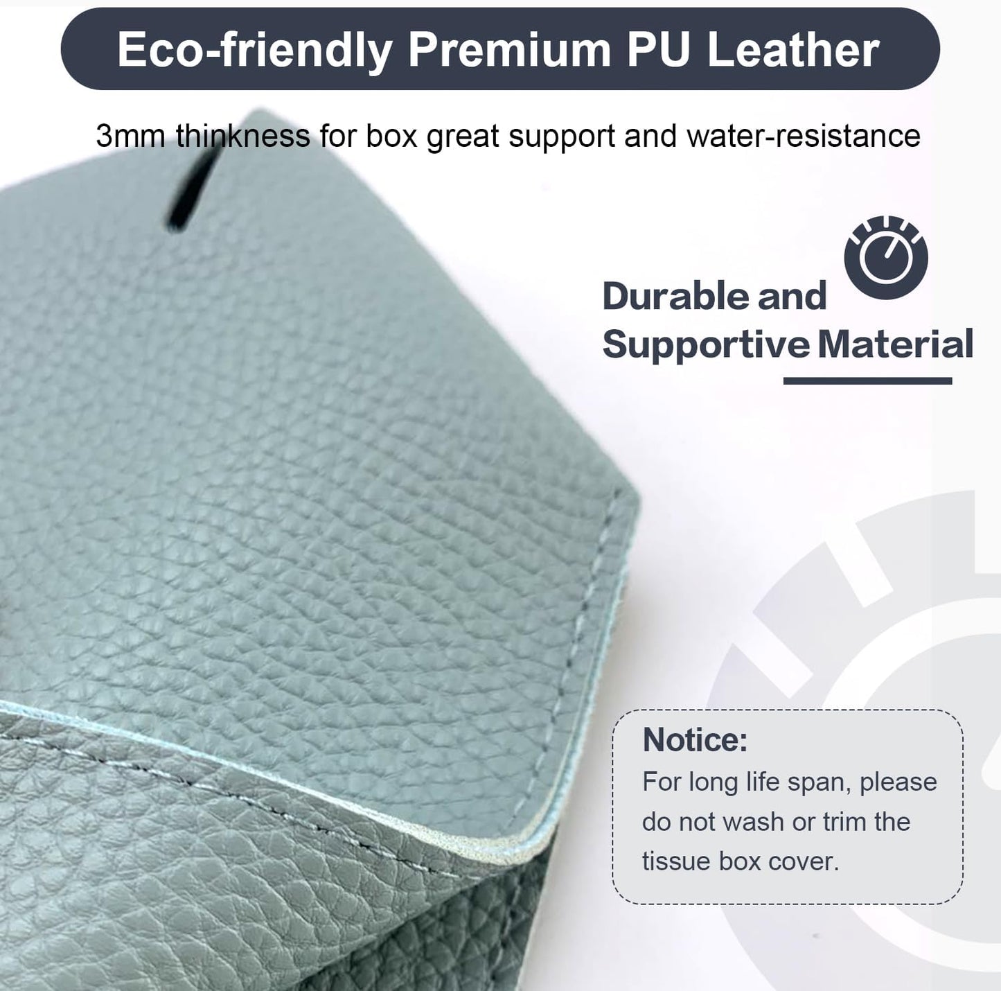 Tissue Box Cover 5X5X5'' PU Leather Tissue Holder Square Tissue Cube Box Organizer for Bathroom Vanity Countertop, Car, Night Stands, Office, Home, Kitchen (1Pack, Light Blue)