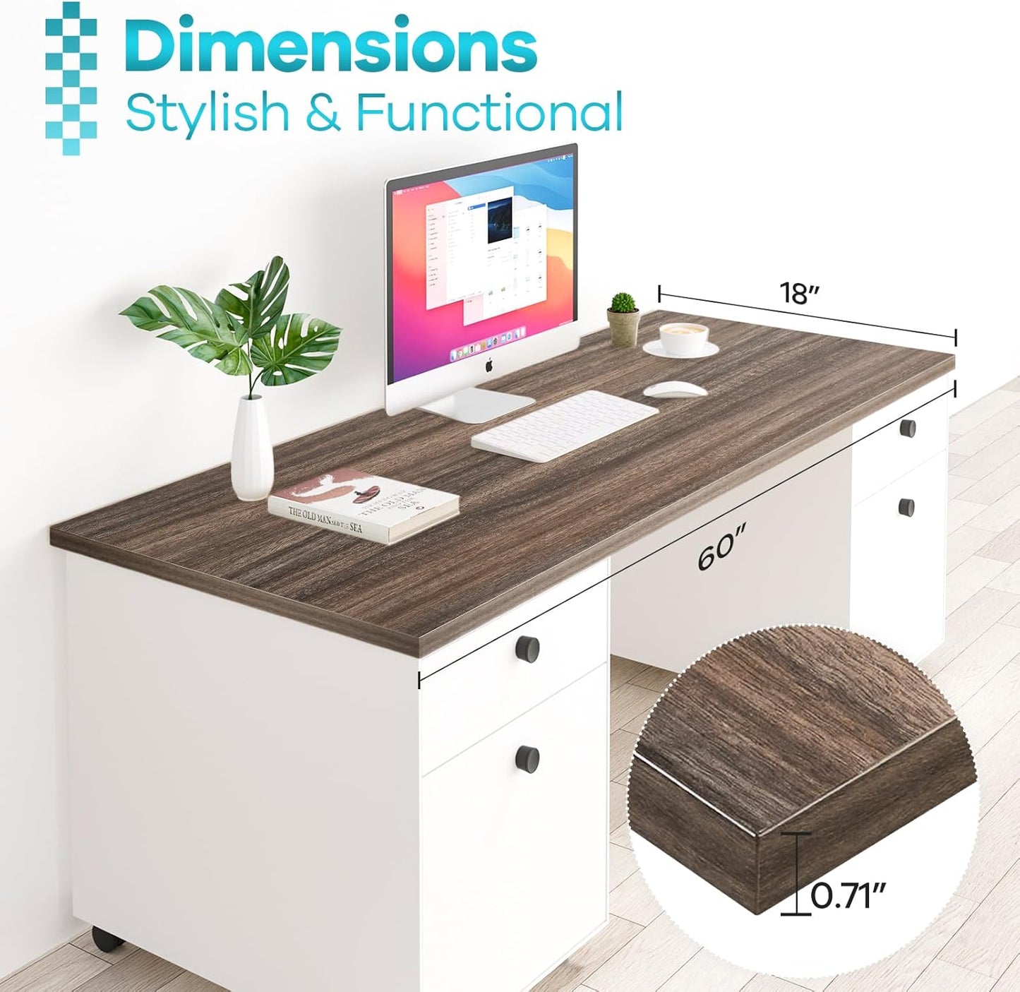 Kaboon Universal Tabletop 60"x18", Solid One-Piece Melamine Table Top, Double Desk L-Desk DIY, Home and Office Countertop,Eucalyptus
