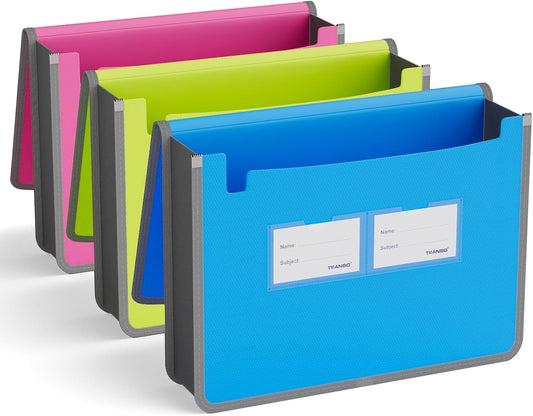 ABC life 3 Pack Expanding File Folder Organizer Poly Pockets A4/Letter Size, Plastic Expandable File Wallet/Colorful Document Folder with Elastic Closure, Premium Accordion File Pouch, 2 Card Holder