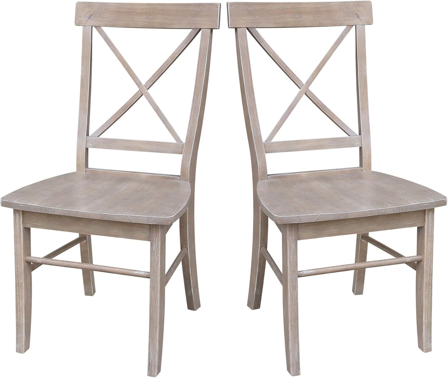 X-Back Dining Chairs Set of 2 Washed Gray Taupe Solid Wood Parawood Construction, Stylish and Comfortable Chairs for Kitchen/Dining, 18.9"W x 22.2"D x 36.9"H, 225 lb Weight Capacity