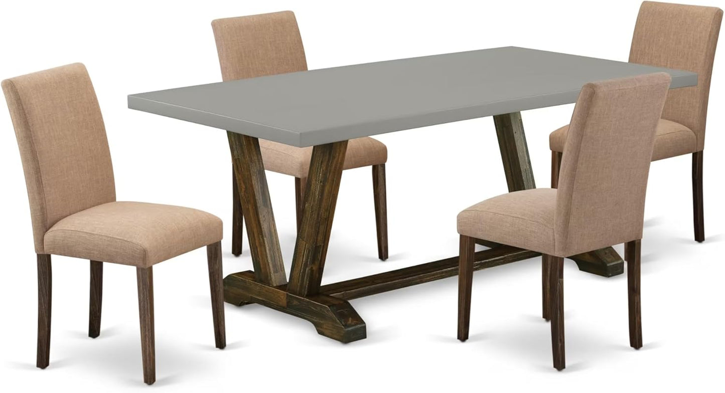 East West Furniture V797AB747-5 5 Piece Modern Dining Table Set Includes a Rectangle Wooden Table with V-Legs and 4 Light Sable Linen Fabric Parsons Dining Chairs, 40x72 Inch, Multi-Color