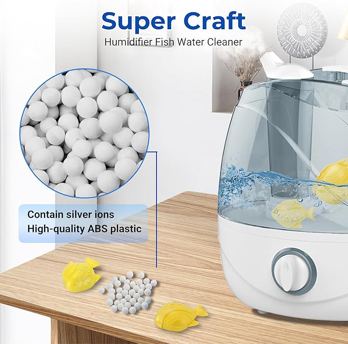 Funmit Humidifier Cleaning Fish, 6 Pack Humidifier Cleaner for Humidifiers and Fish Tanks, Purifies Water, Prevents Hard Water Build-Up, Reduces Scale, Yellow