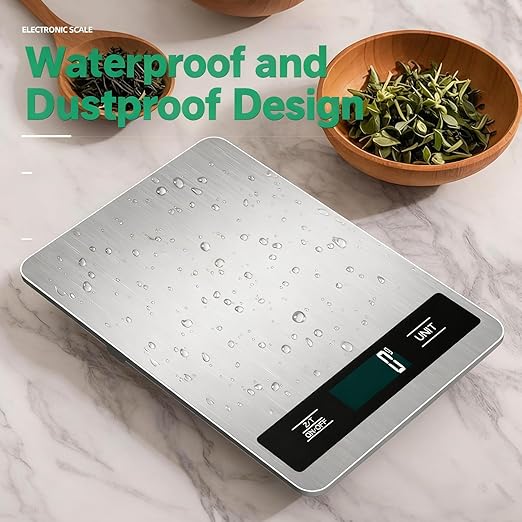 Digital Kitchen Scale 15kg/33lb, Stainless Steel Platform Food Scale with High Precision 1g/0.04oz, Gram Ounces Conversion, LCD Display, Easy Clean, Waterproof, for Cooking Baking Shipping (Silver)