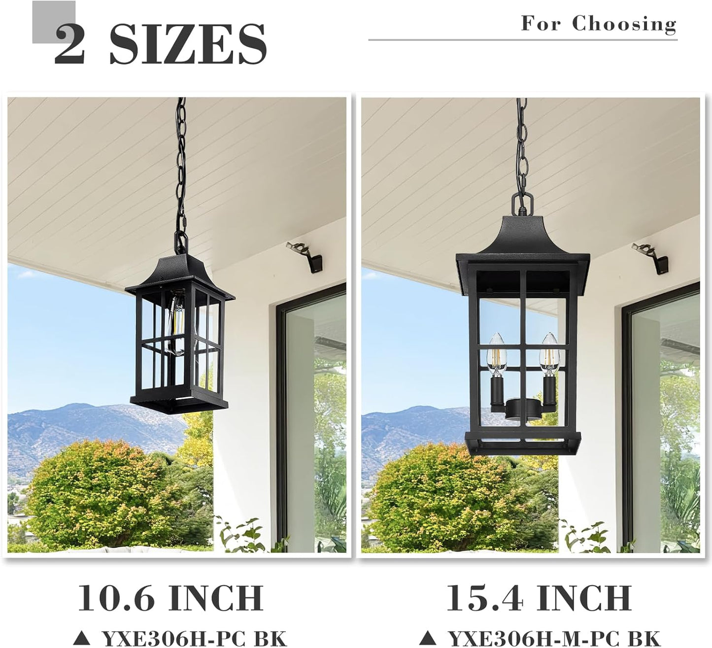 Emliviar 10.6" Dusk to Dawn Outdoor Pendant Light, Black Hanging Porch Light with Clear Glass Shade, Weatherproof Ceiling Lamp for Patio, Auto On/Off, YXE306H-PC BK