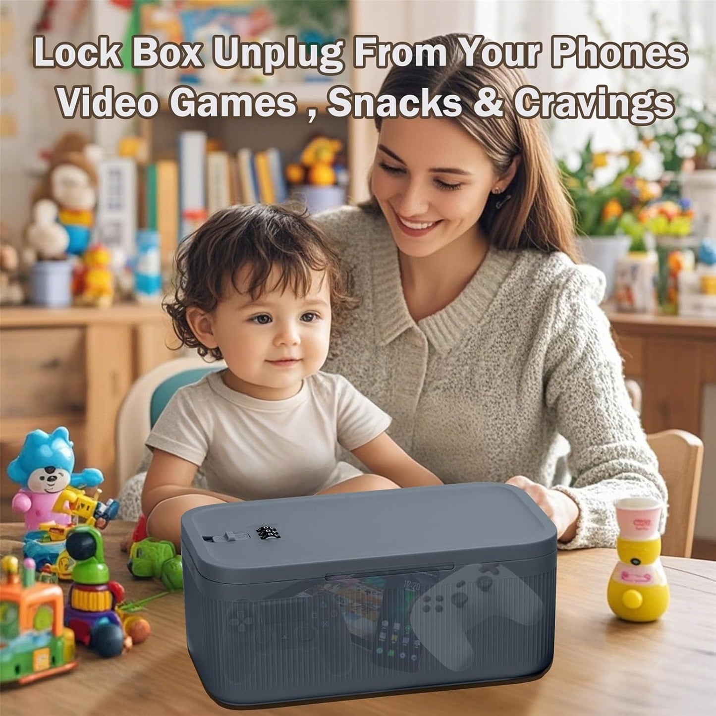 SANIDIKA Lockable Storage Box,Medicine Lock Box,Medical Lockbox,Cell Phone Locked Jail,Refrigerator Snack Food Safe Containers Bin for Personal Items,Home Office Organization,Travel Case,Gift (Navy)