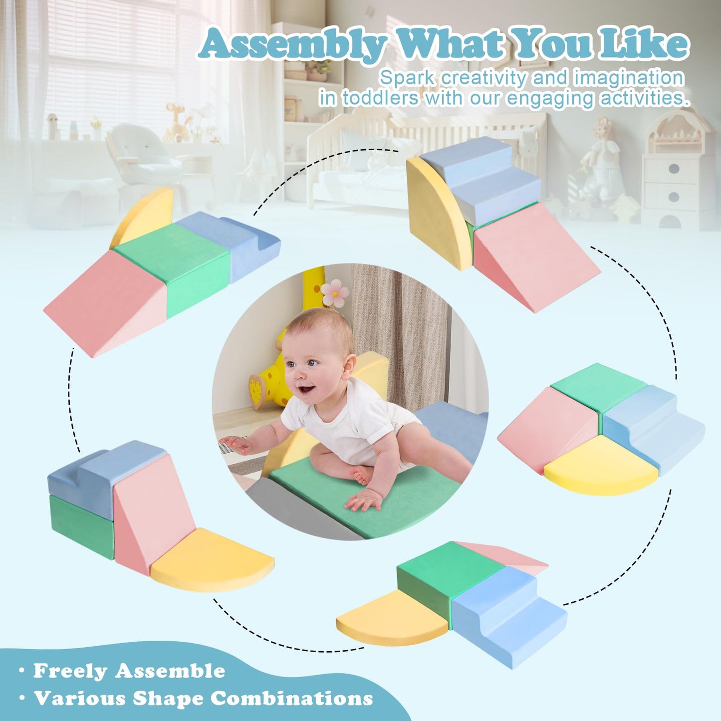 HHH HIKECUCAN Climbing Toys for Toddlers 1-3, Foam Climb Blocks for Baby，4-Piece Baby Climbing Crawling Toys Soft Foam Blocks Activity Play Set (4-Piece)