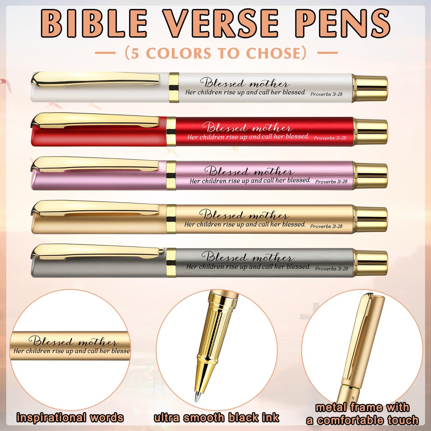 Spakon 100 Sets Church Gift Bulk for Mothers Day Blessed Bible Verse Ballpoint Pens Blessed Keychain Christian Cross Happy Mother's Day Tag for Godmother