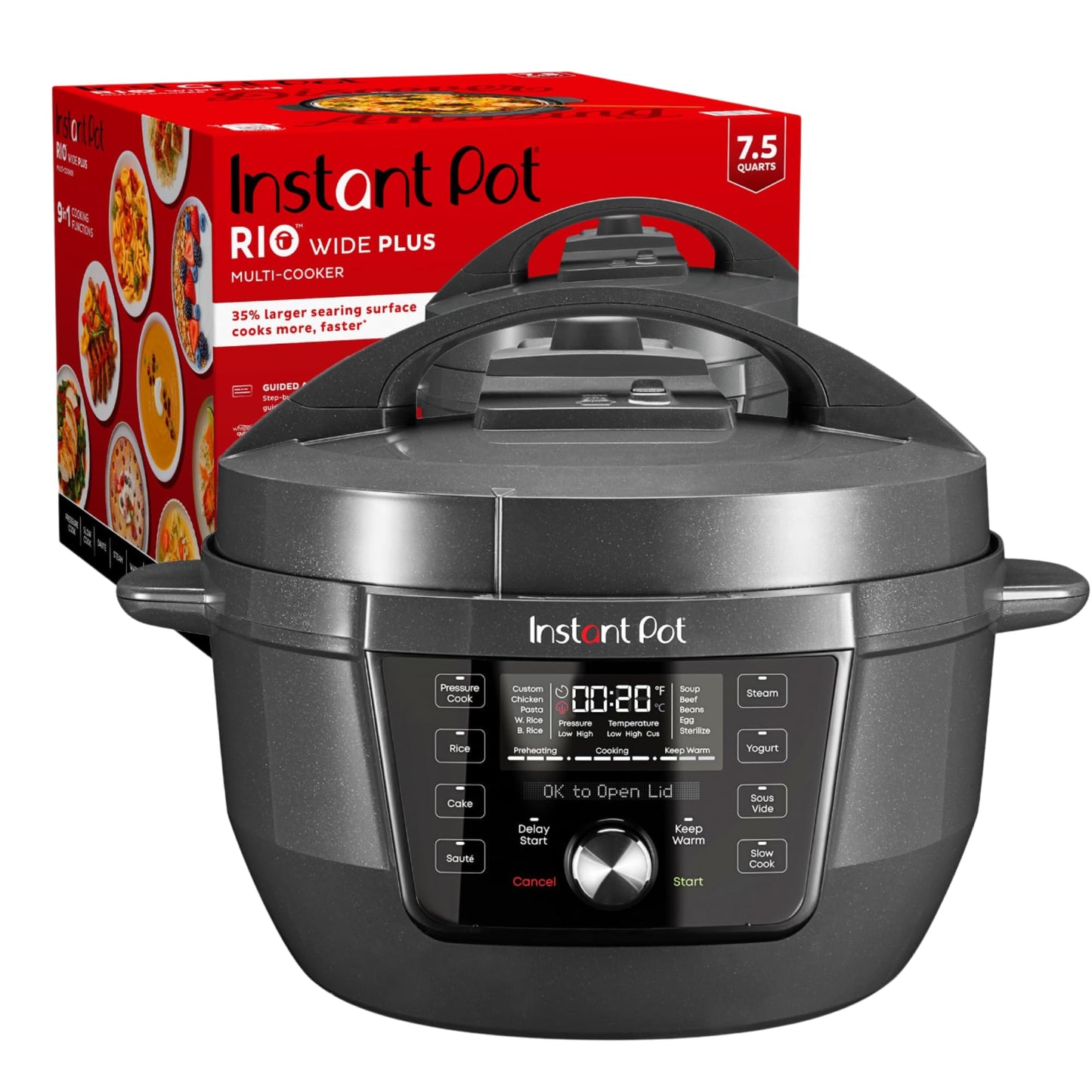 Instant Pot RIO Wide Plus, 9-in-1 Electric Pressure Cooker, 35% Larger Cooking Surface, WhisperQuiet Steam Release, Multi-Cooker