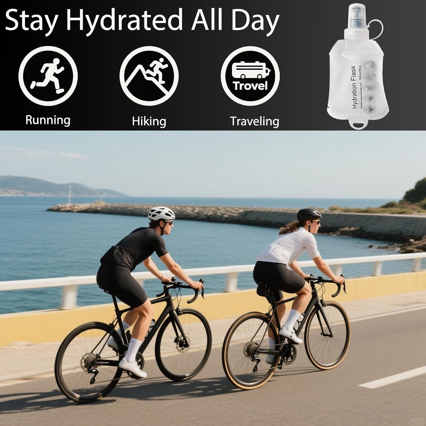 CLINTT 150ml Soft Flask, Foldable Running Water Bottle, TPU Folding Soft Water Flask, BPA-Free Collapsible Flask for Hydration Pack Running Vest, Cycling, Climbing, Hiking - 1Pcs, White