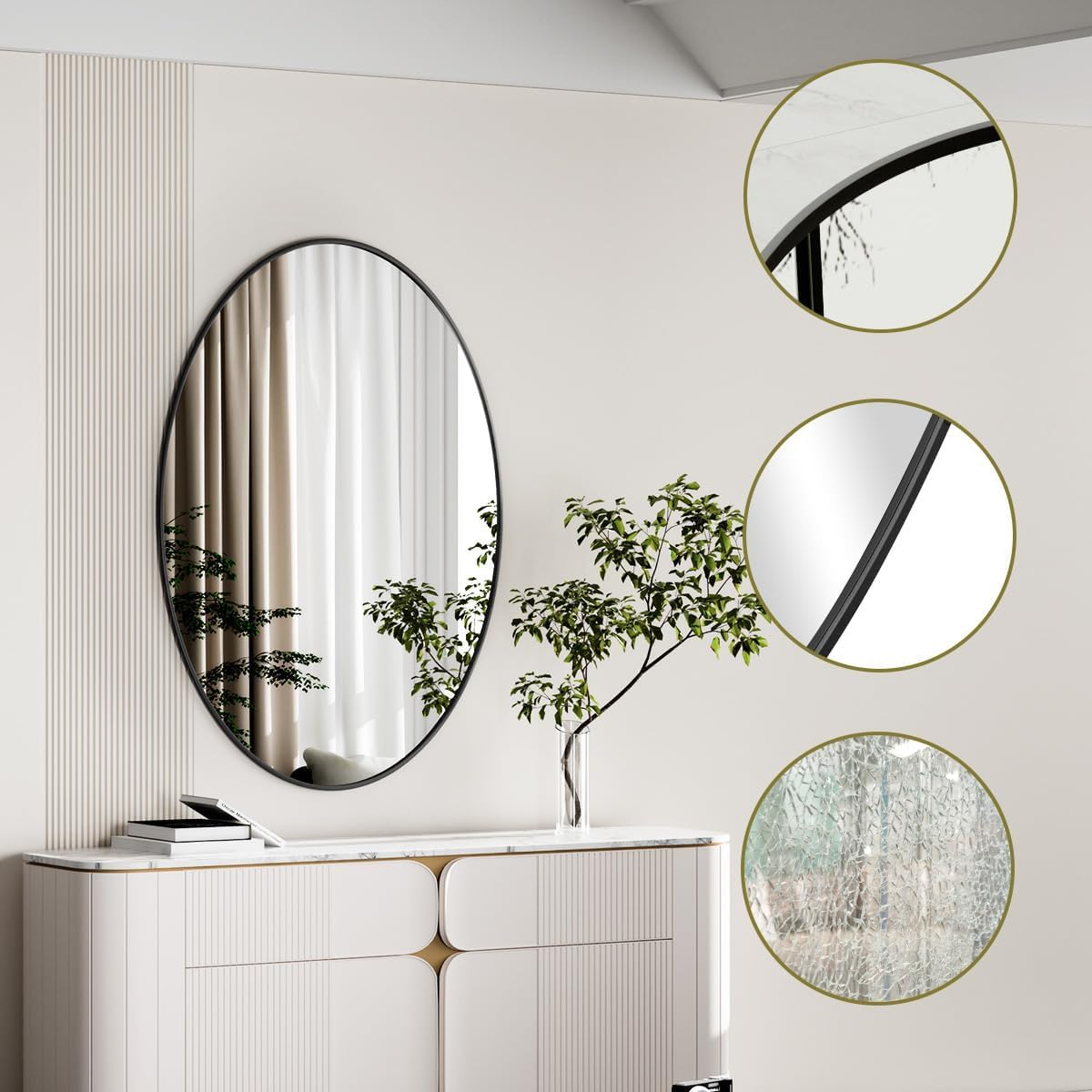 Koonmi Black Oval Bathroom Mirror, 24"x32" Bathroom Vanity Mirror, Oval Mirror for Bedroom Living Room Entryway, Hangs Horizontal or Vertical