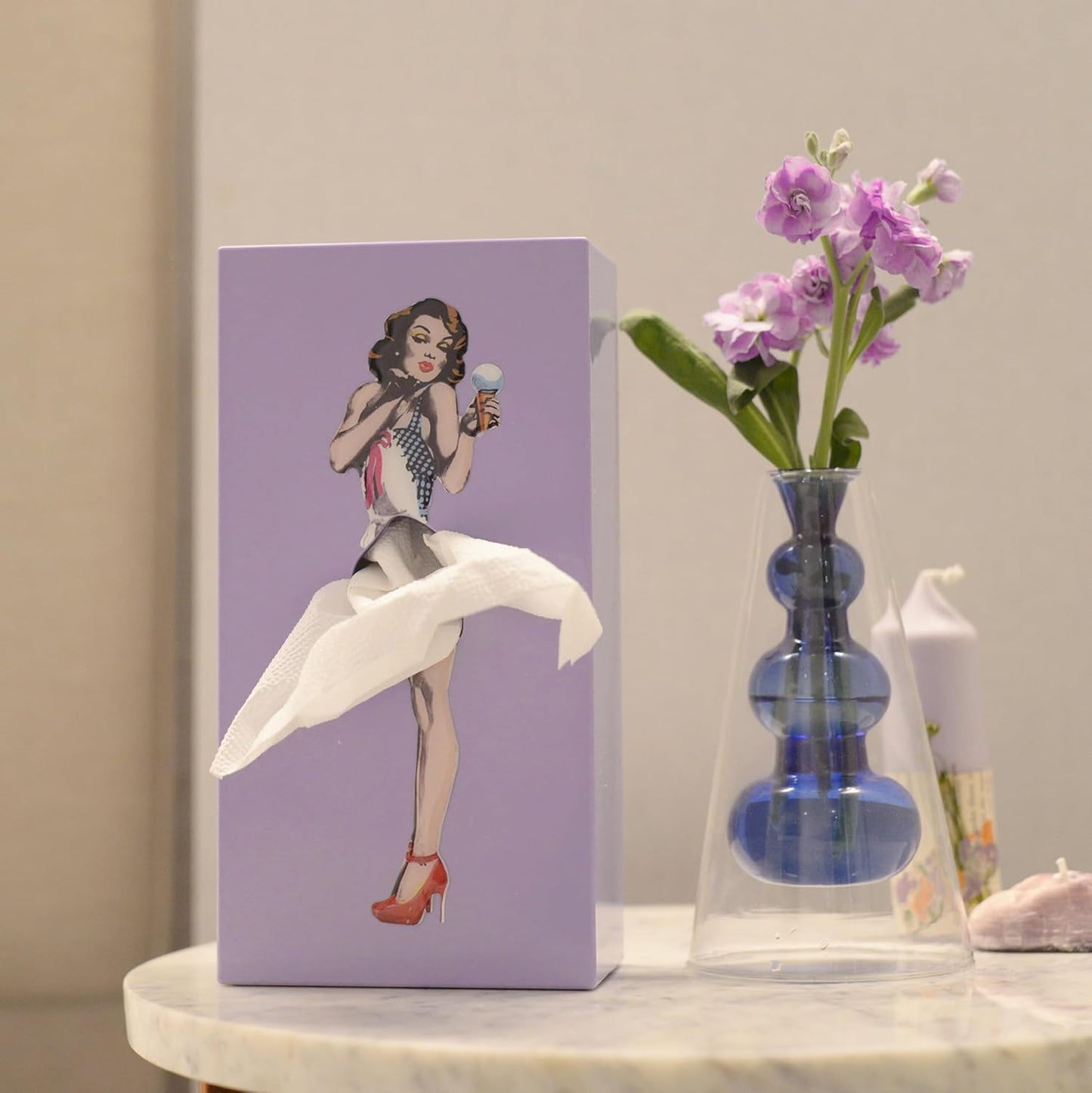 Flying Skirt® Tissue Box - The Original Award-Winning Lady Skirt Design, Resin Pop Art, Weighted Metal Base, Made in Korea, Premium Gifts & Novelty Home Decor by Spextrum (Purple)