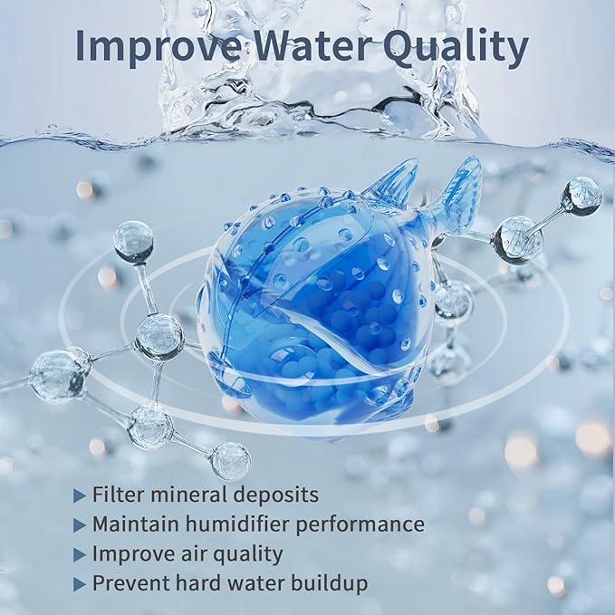 Humidifier Cleaning Fish: 12 Packs Humidifier Tank Cleaner Ball Compatible with Most Humidifiers, Purifier Water, Prevents Hard Water Build-Up, Filters Mineral Deposits, Remove Odor