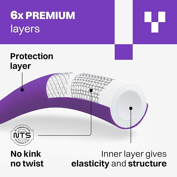 RELAX 50ft Expandable Purple Garden Hose – Lightweight No-Kink Design with Durable Aluminum Fittings, Spray Nozzle & Hose Mender for Home & Garden Watering
