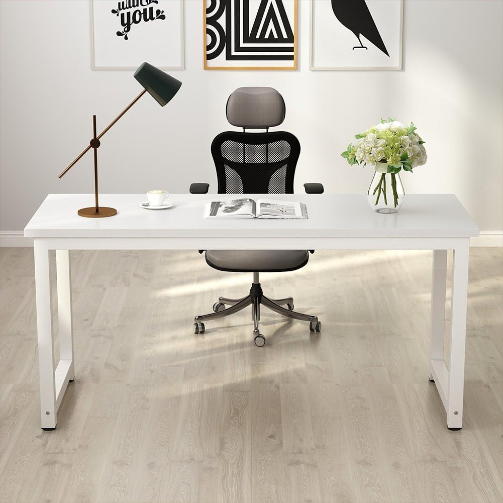Tribesigns Computer Desk, 63 inch Large Office Desk Computer Table Study Writing Desk for Home Office, White