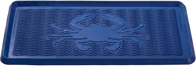 HF by LT Crab Rubber Boot Tray, 32 x 16 inches, One-Piece Seamless Construction, Durable Vulcanized Rubber, Year Round Use Indoors or Outdoors, Blue