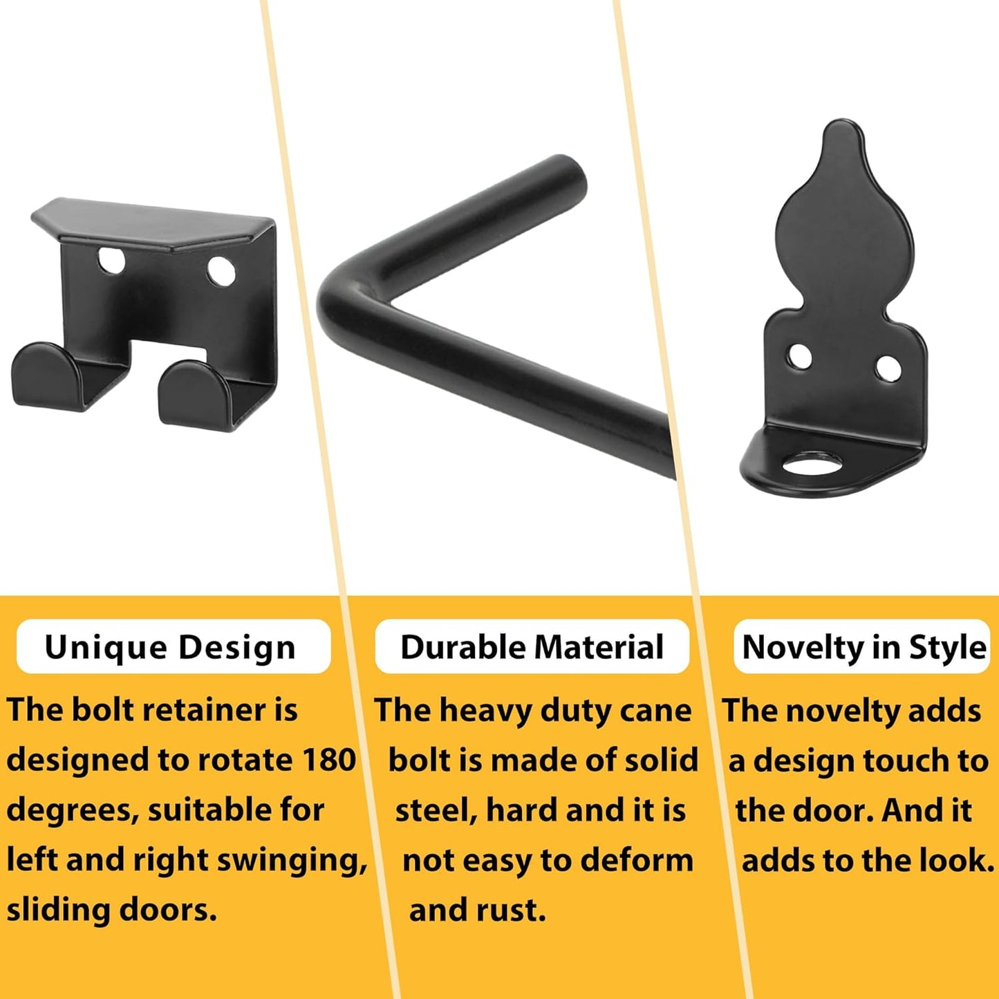 18" Heavy Duty Cane Bolts for Gates with Black Rustproof Powder Upgraded Hardware Gate Drop Rod for Wood PVC Vinyl Fences Gates, Double Doors-2 Pack