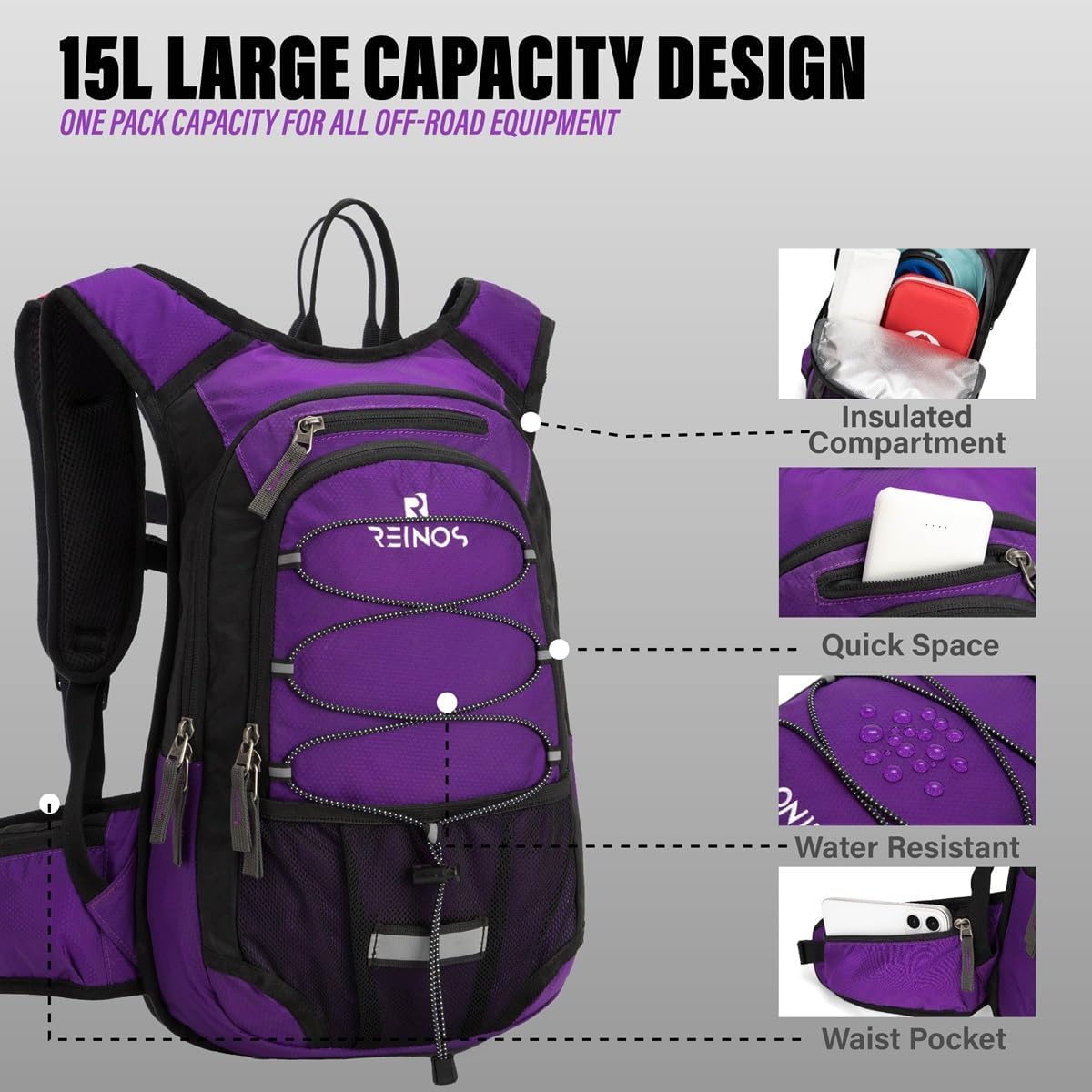 Hydration Pack Backpack with 3L Water Bladder for Men & Women, Hiking Daypack with Thermal Insulation | Running, Cycling, Camping, Skiing, Outdoor Activities
