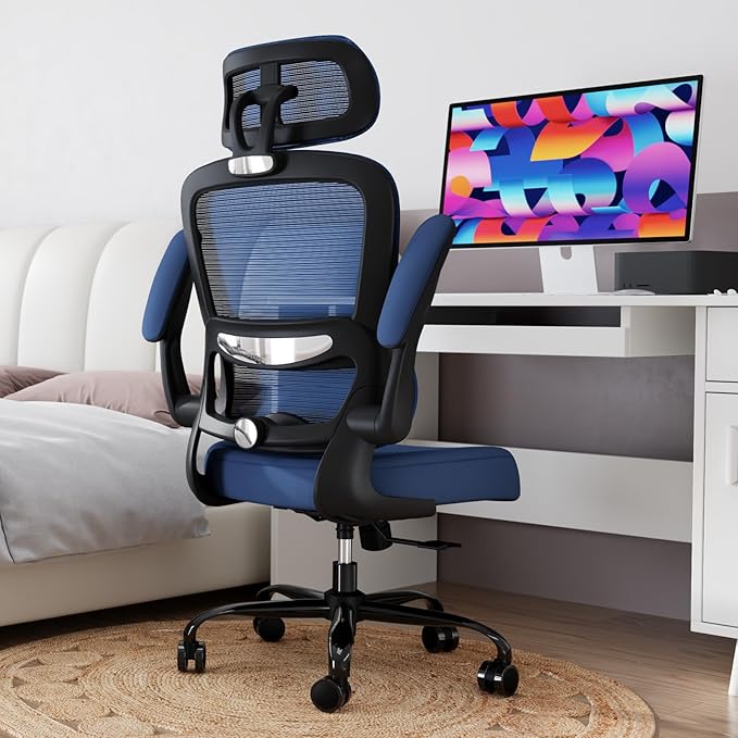 TRALT Office Chair Ergonomic Desk Chair, 330 LBS Home Mesh Office Desk Chairs with Wheels, Comfortable Gaming Chair, High Back Office Chair for Long Hours (Dark Blue)