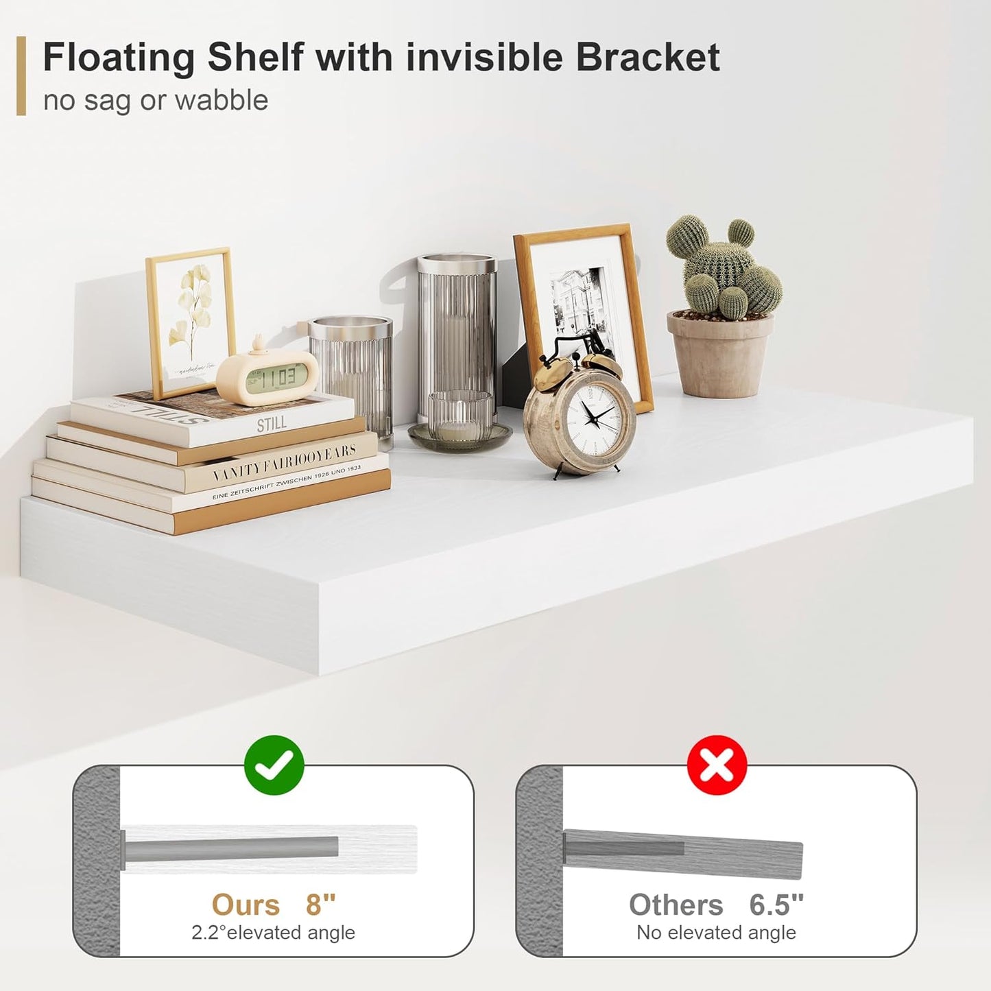 Heimlove Bathroom 12" Deep Floating Shelves for Wall Shelf Over Toilet Wall Mounted Farmhouse Long 55 inches Set of 1, Farmhouse Shelves with Invisible Brackets for Living Room, Kitchen, Bedroom,White