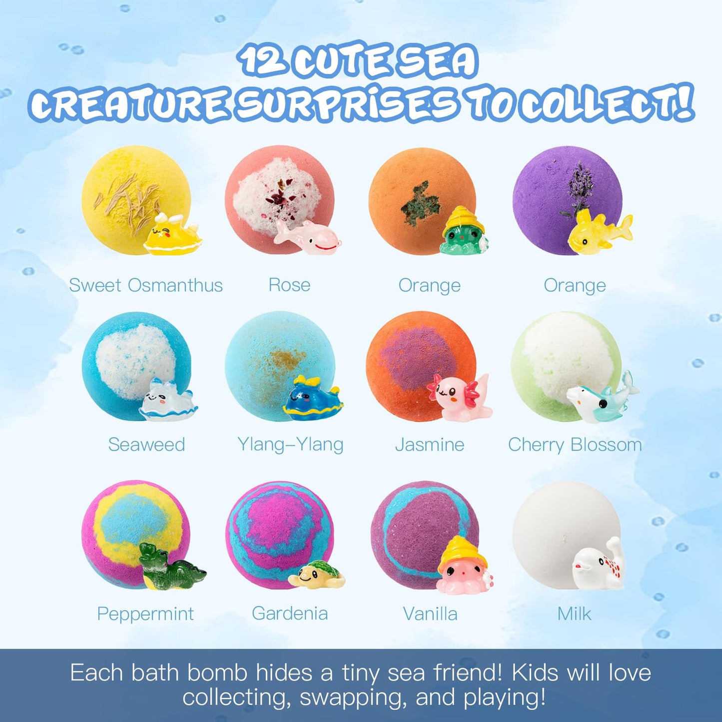 Baby Bath Bombs with Toys Inside Natural Bubble Surprise Gifts for Kids Splash Exploding Bombas De Baño para Niños Girls Boys Ocean Relaxing Splashy Balls Fizzy Foaming Shower Stuffers