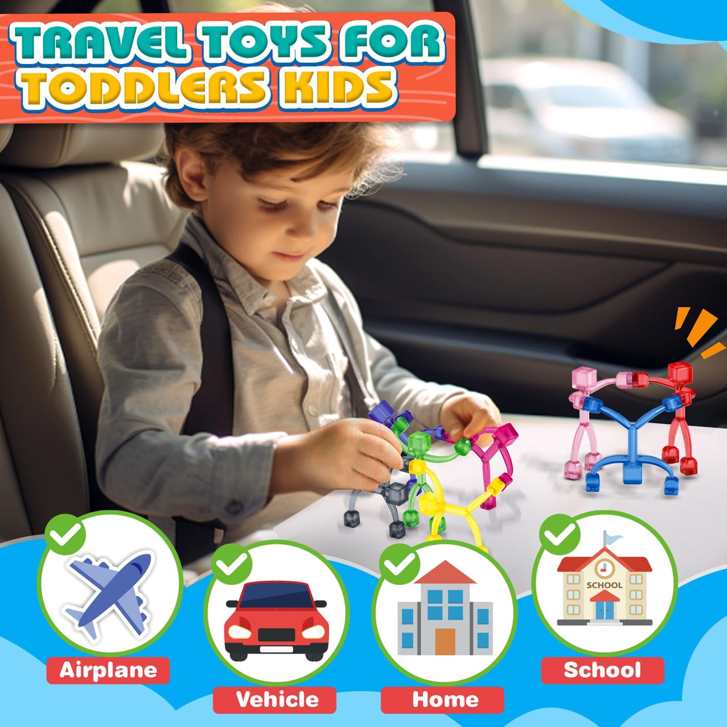 Pushmick 10-Pack Magnetic Men Fidget Toys, Travel Sensory Toys for Kids & ADHD Autism, STEM Learning Gifts for Stocking Stuffers.