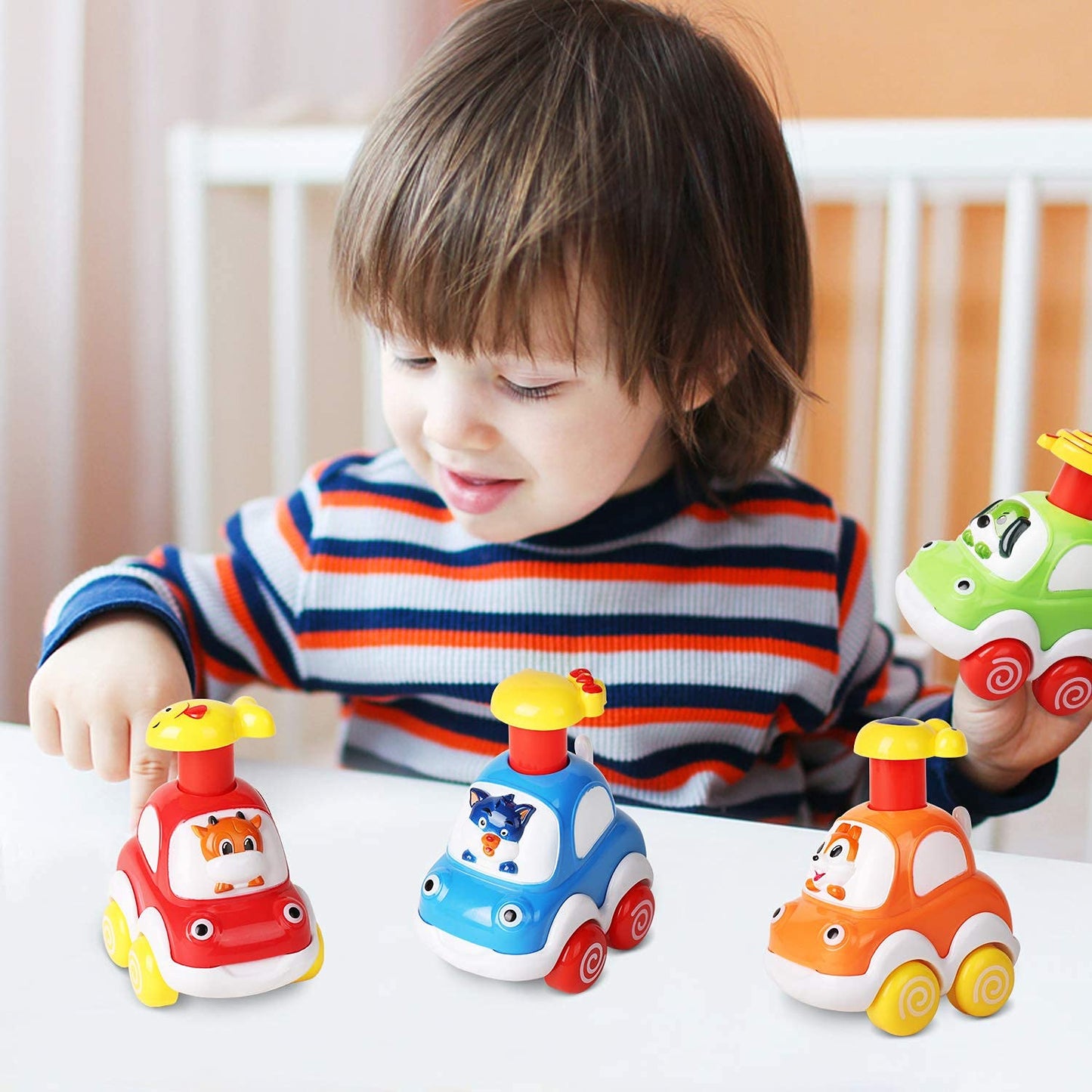 ALASOU 3 PCS Suction Cup Rotating Toys and 4 PCS Animal Car Toys for Infant and Toddlers