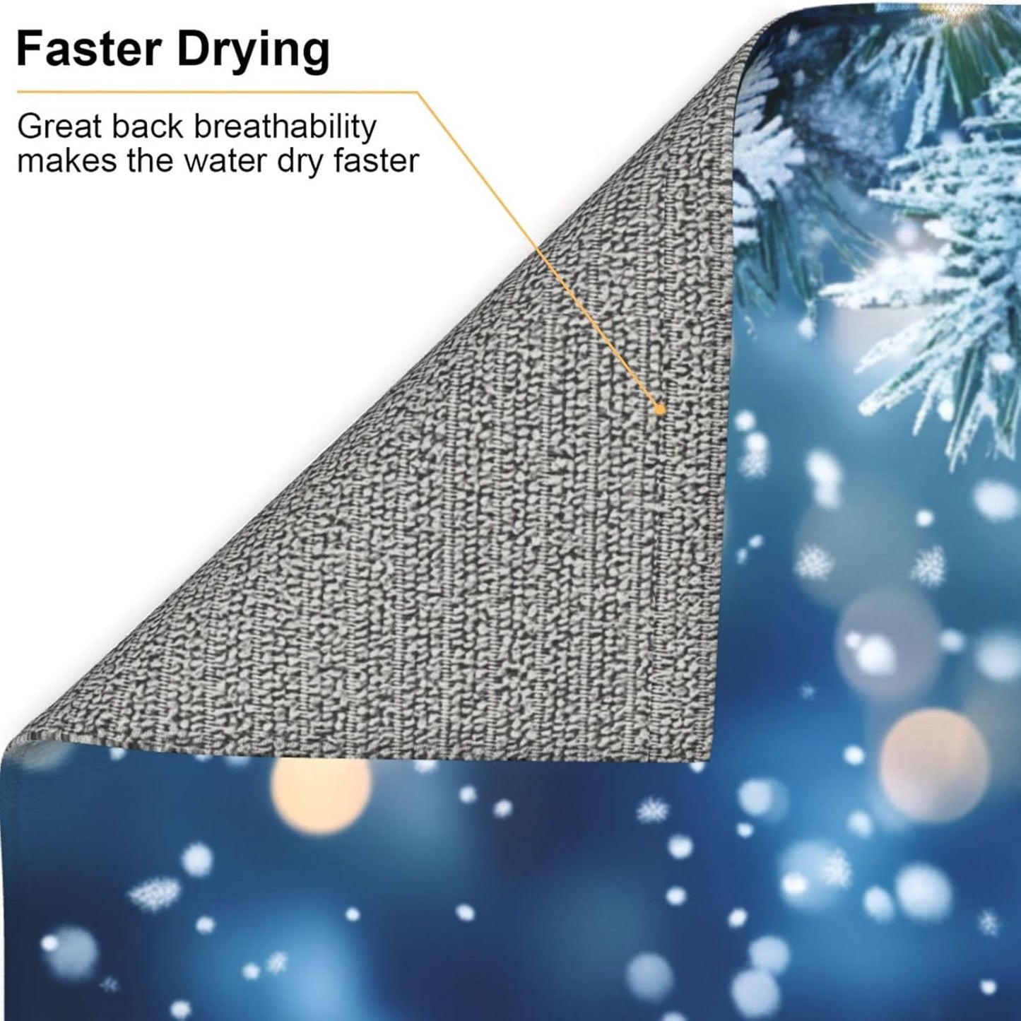 Dish Drying Mat Christmas Blue Ball Snowflake Absorbent Microfiber Non Slip Quick Dry Heat Resistant Holiday Decorative Kitchen Counter Mat for Plates Cups Glasses 16x18 Inch