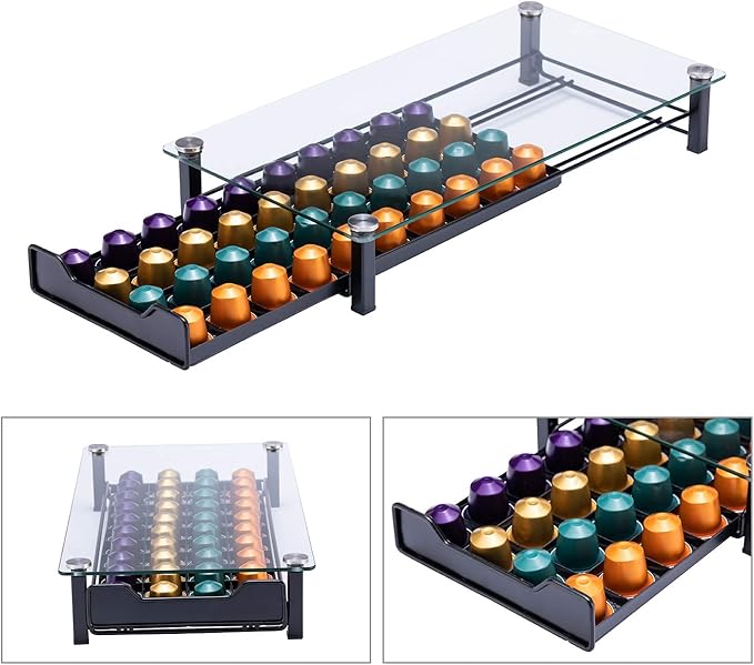 Rice rat Coffee Pod Storage Holder Capsules Originaline Drawer Organizer, Crystal Tempered Glass (40 Pods Capacity)