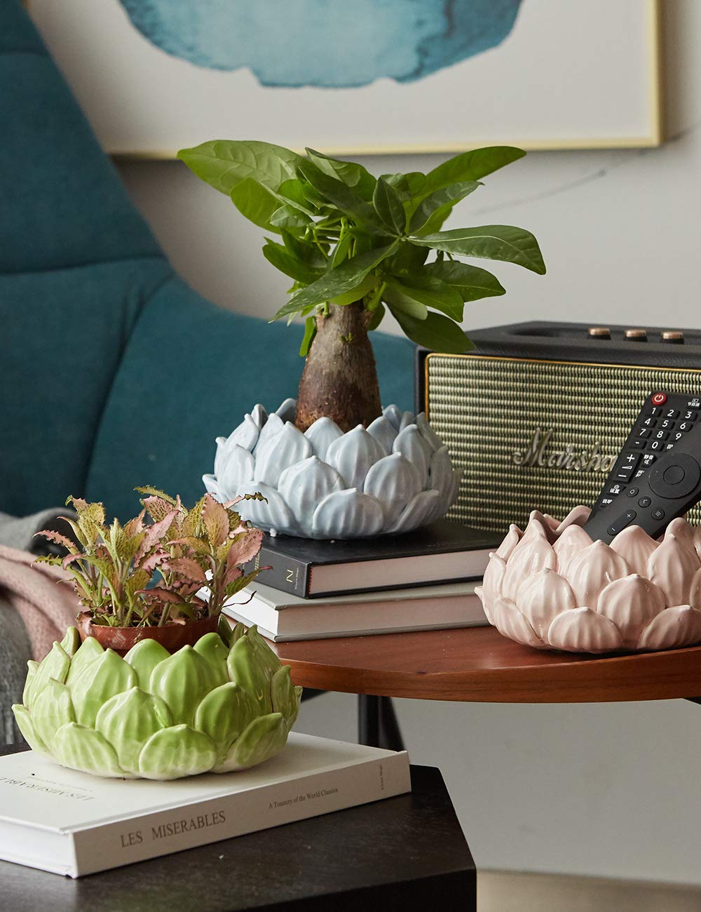 SEINHIJO Indoor Planter Ceramic Succulent Cactus Pot Flower Gift Modern Decor Art for Living Room Office Home Green 7.1inch