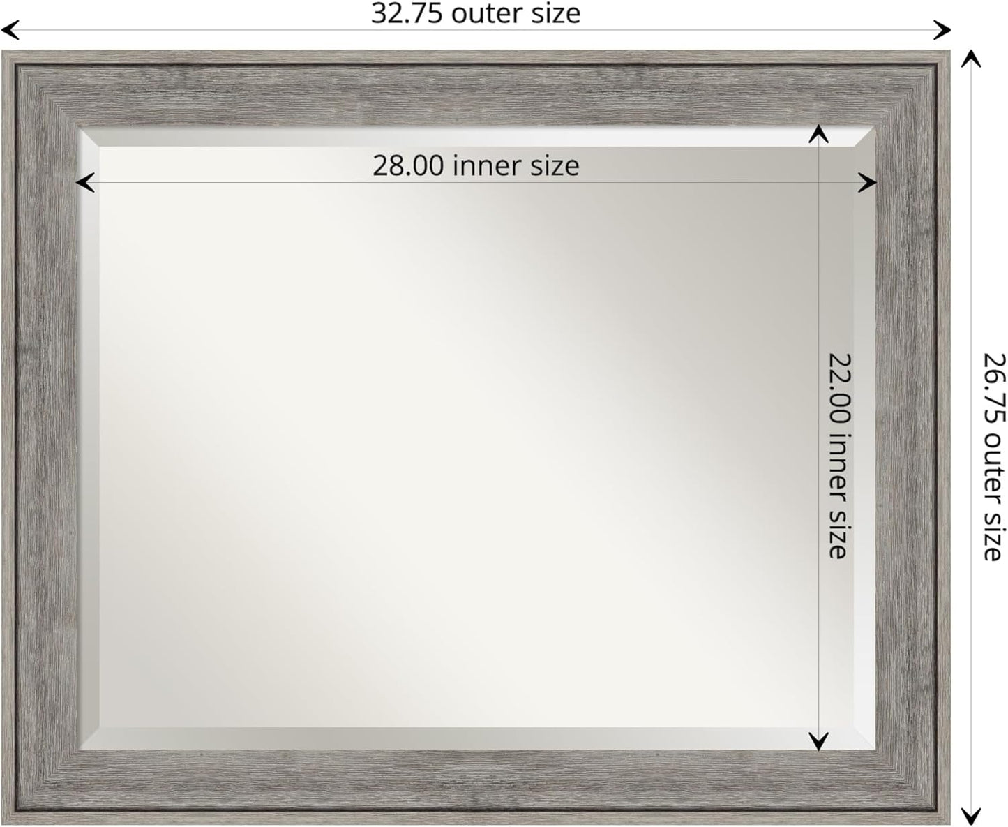Amanti Art Grey Wall Mirror 27x33 Regis Barnwood Grey Rectangle Bathroom Mirror for Wall Decor Living Room, Large Rustic Farmhouse Wood Frame, Hangs Horizonally and Vertically, Bathroom Decor, Beveled