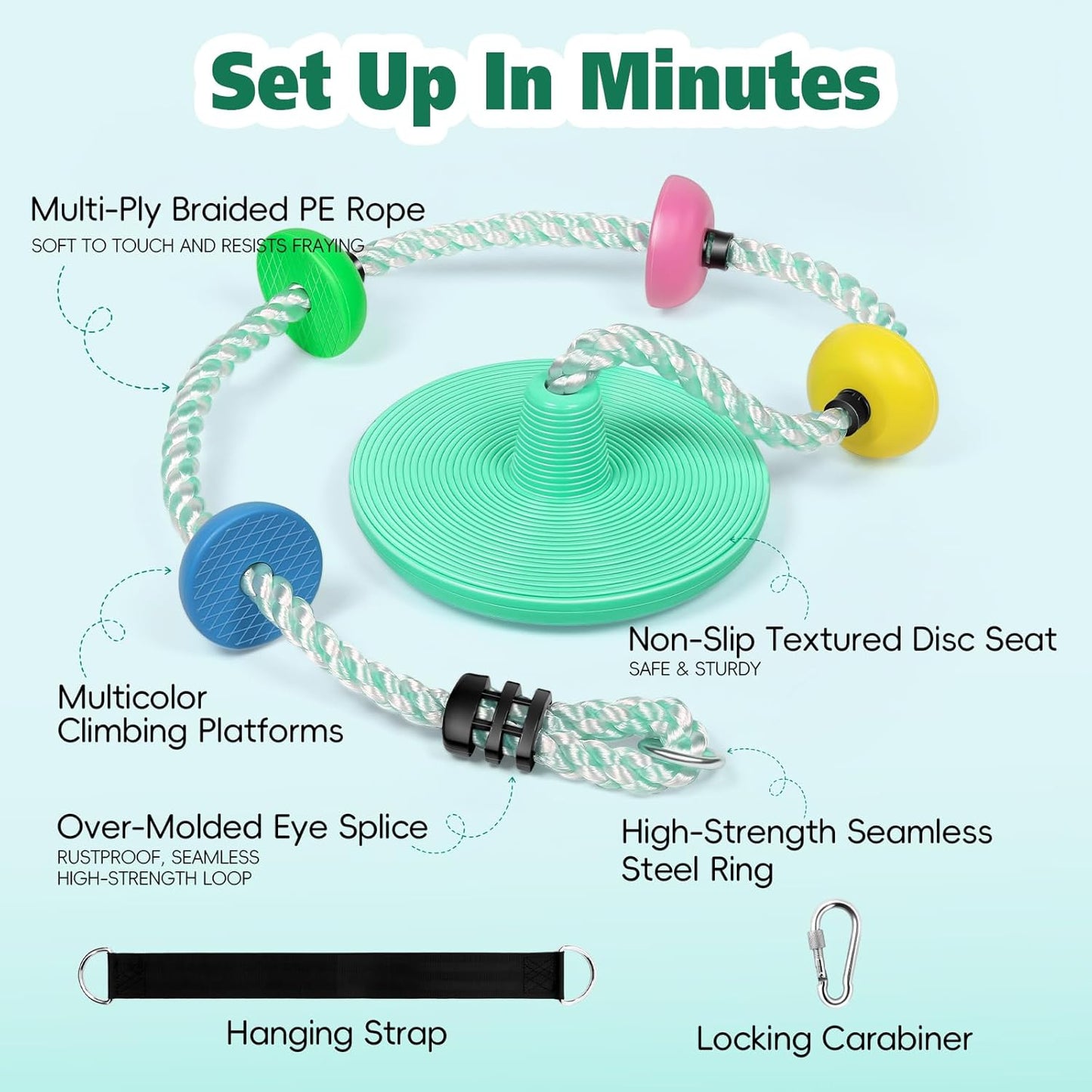 ZNCMRR Tree Swings for Kids Outdoor Rope Swing for Tree Climbing Rope for Kids Disc Swing for Kid Outdoor Swing Set Accessories Playground Accessories Swings for Swing Set(Candy Green)