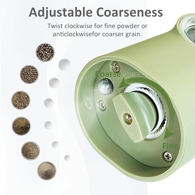 Electric Salt and Pepper Grinder Set, Rechargeable,Adjustable Coarseness with LED Light, Electric Salt Shakers Refillable, Christmas Gift(2 Packs, Sage Green)