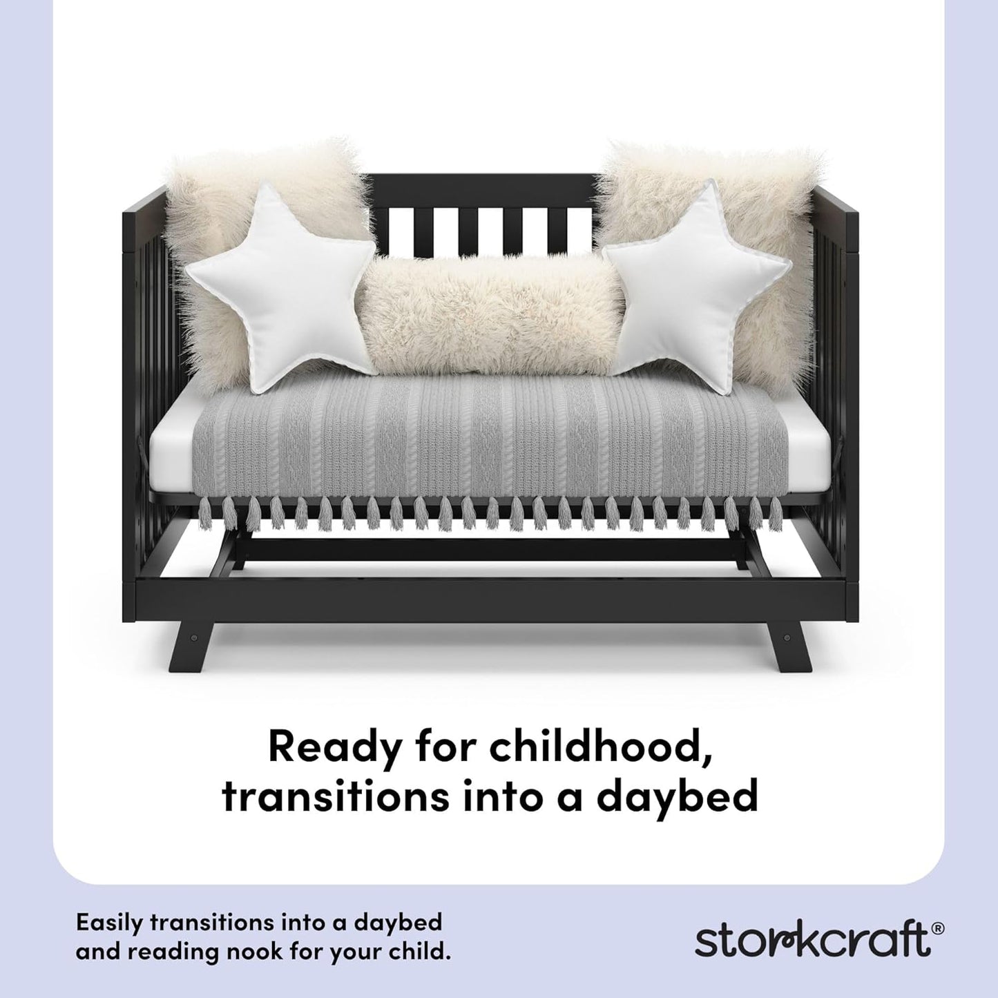 Storkcraft Beckett Convertible Crib (Black) – Converts from Baby Crib to Toddler Bed and Daybed, Fits Standard Full-Size Crib Mattress, Adjustable Mattress Support Base