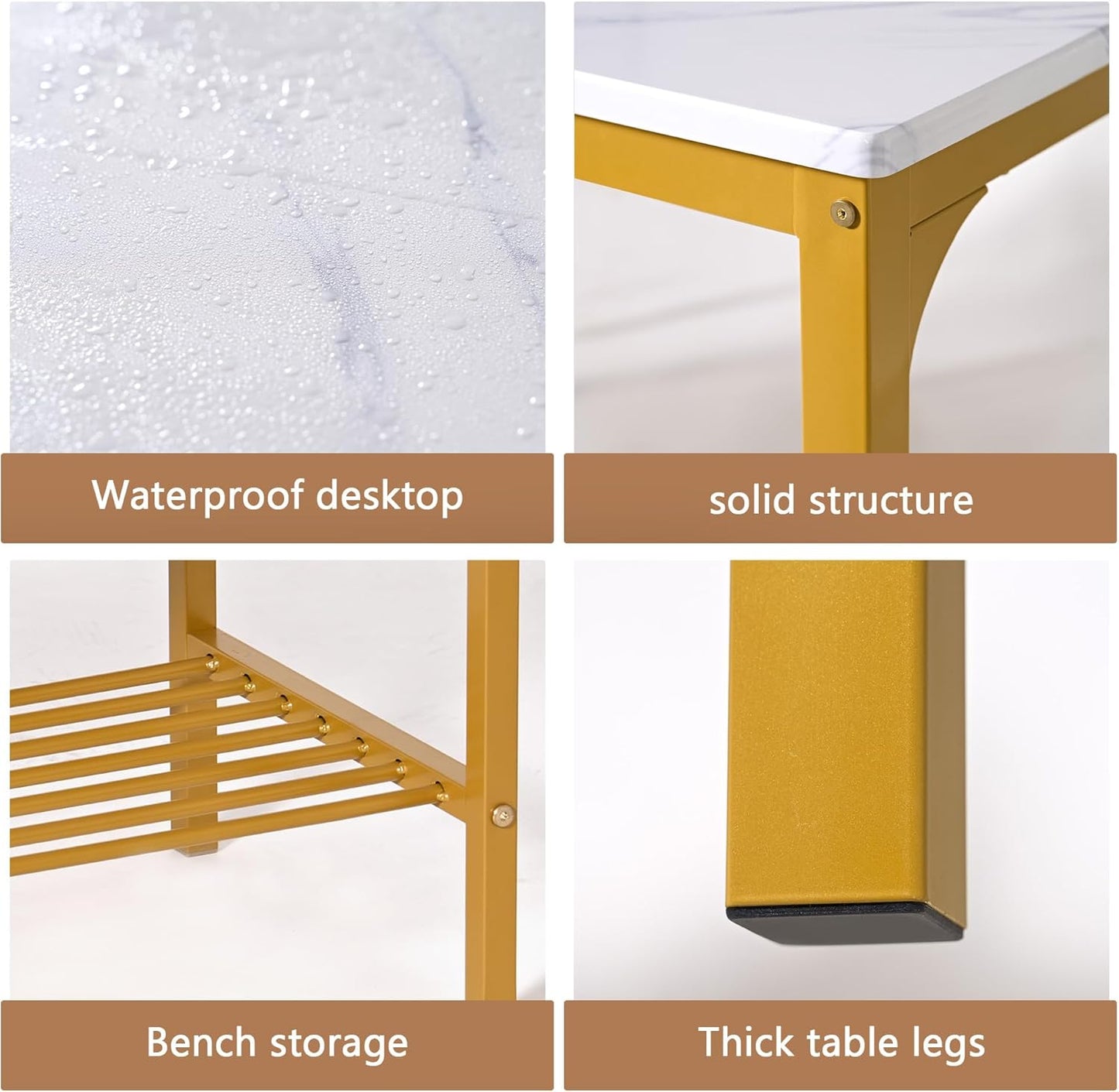 SogesHome 4-Piece Kitchen Table and 2 Chairs for 4 with Bench, Dining Table Set for Small Space, Apartment, Living-Room, Restaurant, Golden