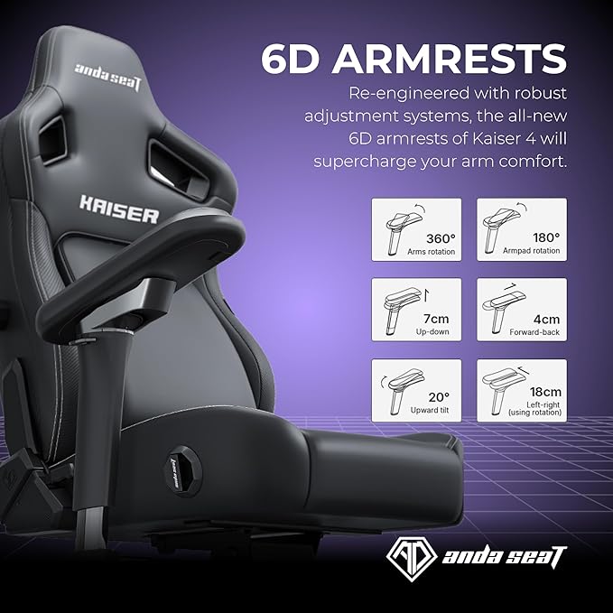 Anda Seat Kaiser 4 XL Gaming Chairs for Adults - Ergonomic Purple PVC Leather Gaming Chair with 6D Armrest, Comfortable Office Seat with Lumbar Support, Heavy Duty Wide Gamer Seat