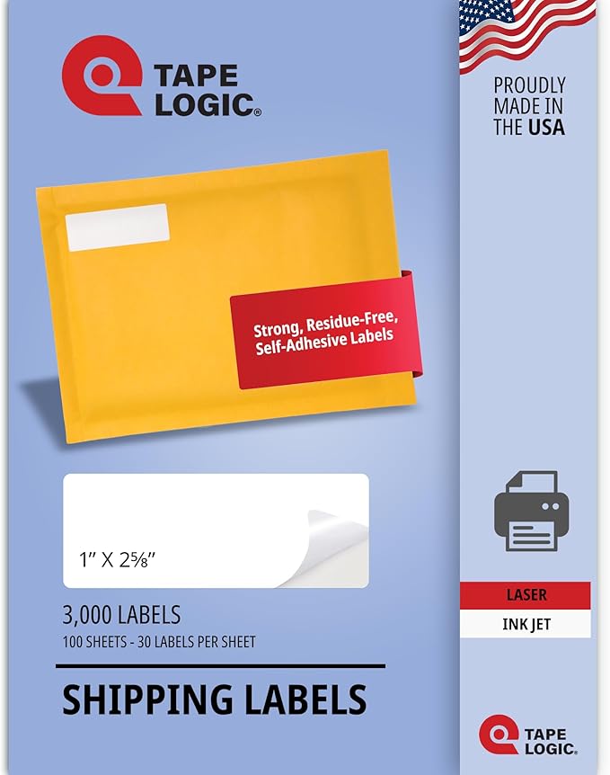 TAPE LOGIC Laser Labels Rectangle 2 5/8"x1" White (3000-pk) Self-Adhesive All Purpose Blank Sticker Label 100 Sheets of 30, Printable Office & Personal Supplies for Address Shipping & Mailing