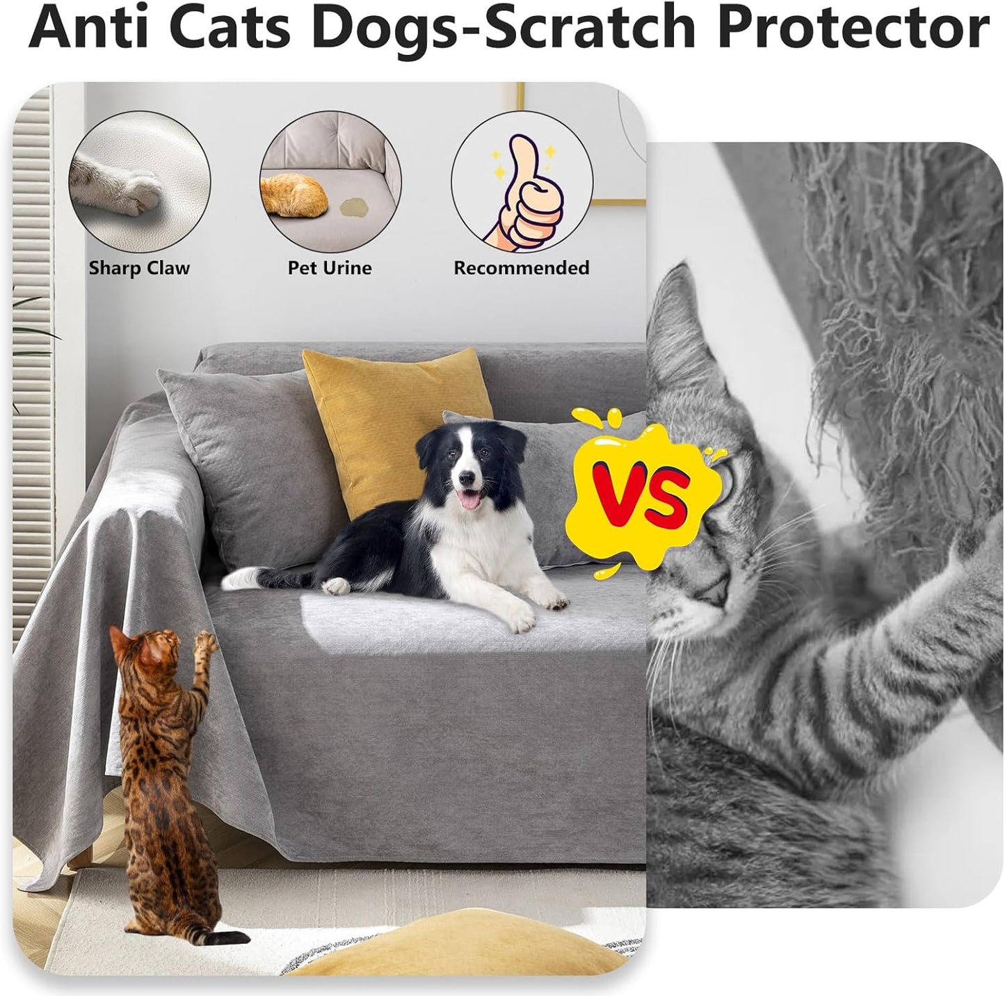 STACYPIK Thick Waterproof Grey Sofa Cover Couch Cover, Anti Slip Loveseat Covers for 2 Cushion Couch, Anti-Cat Scratch Couch Protector Sofa Slipcover, Multi-Use Leakproof Furniture Protector-71X71IIN
