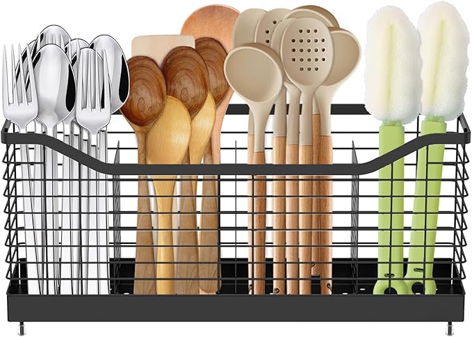 Utensil Holder Metal Counter Large Capacity Stable Cooking Utensil Organizer with 4 Nonslip Feet Cooking Utensil Holder for Home Kitchens