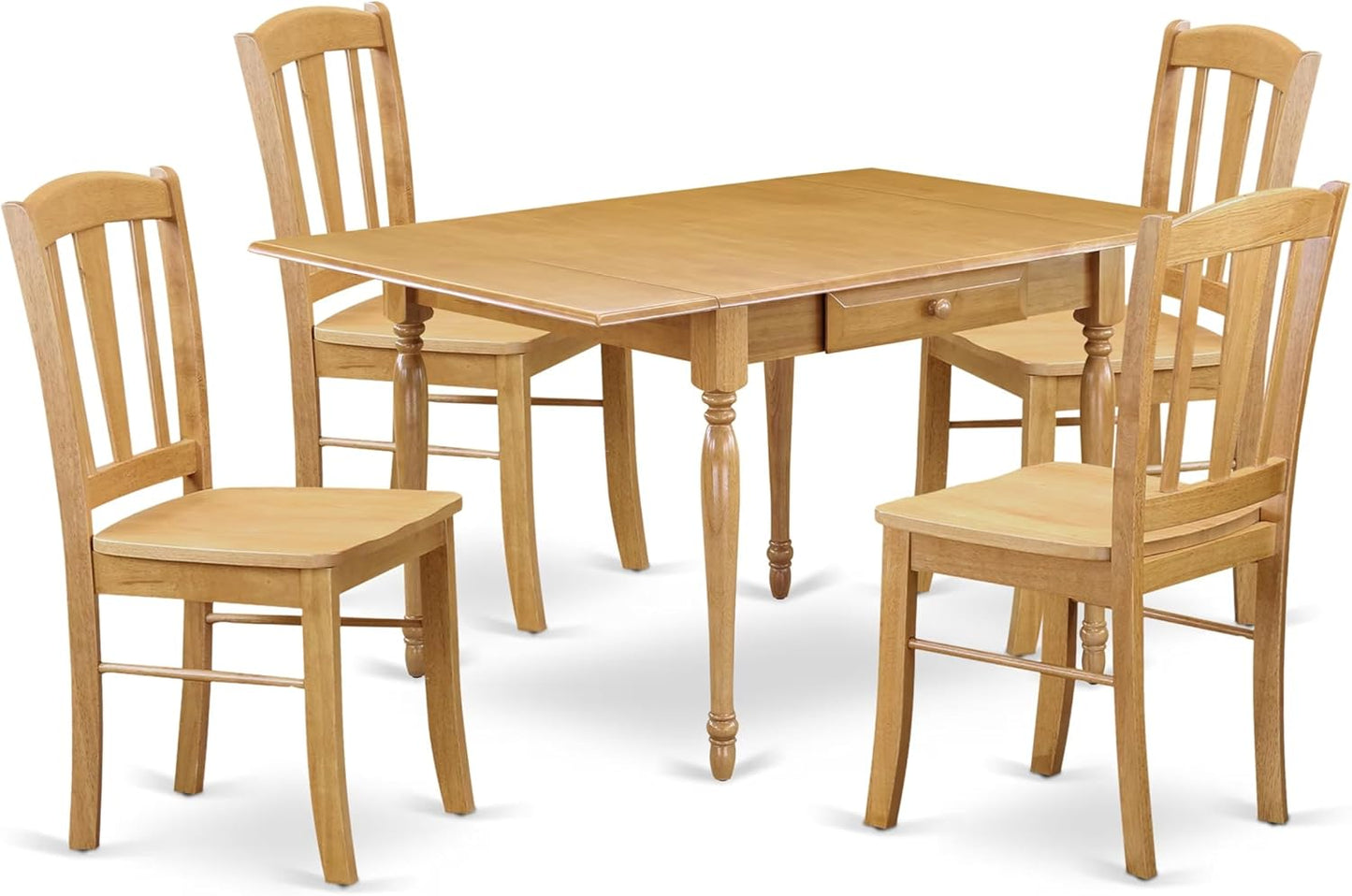 East West Furniture MZDL5-OAK-W 5 Piece Dining Room Table Set Includes a Rectangle Kitchen Table with Dropleaf and 4 Dining Chairs, 36x54 Inch, Oak
