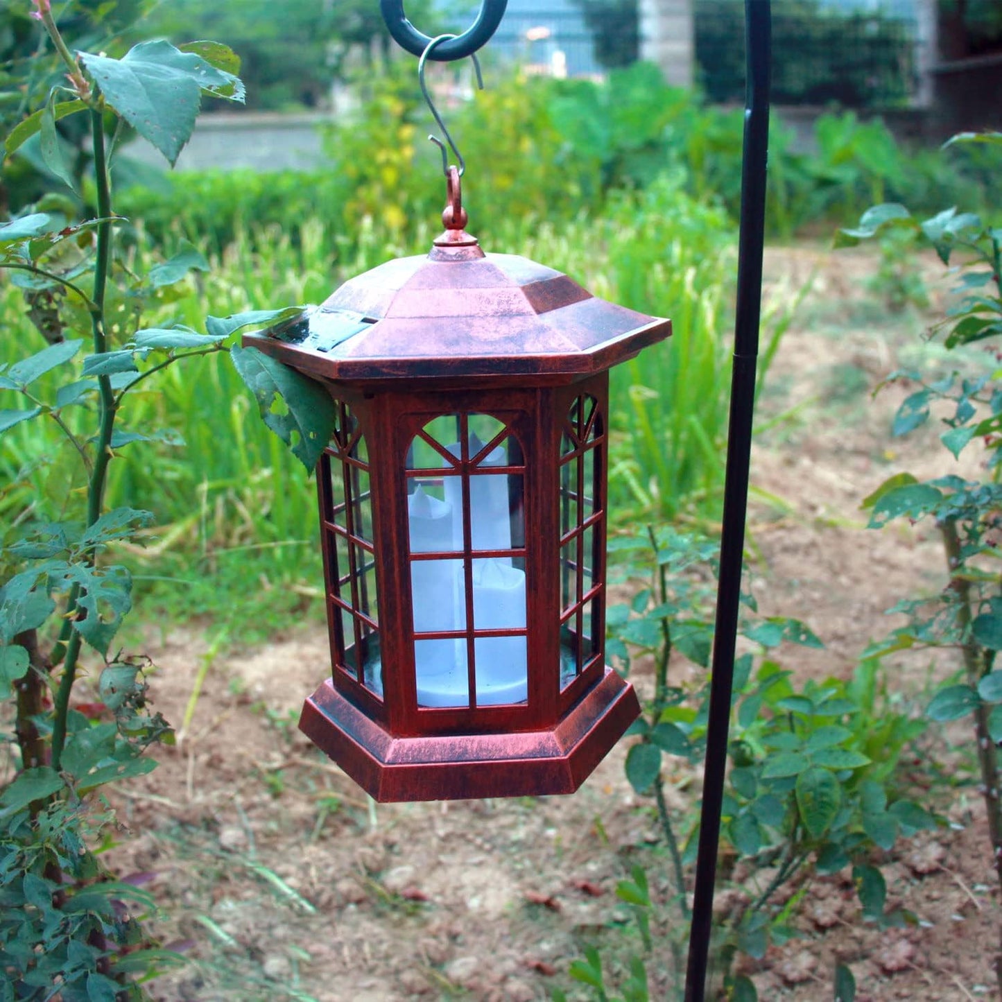 Solar Outdoor Waterproof Hanging Lantern, Yard Decorative Solar Lights PVC Upgrade 3 LED Flickering Flameless Candle Decorative Lights for Garden(Garden Candle)