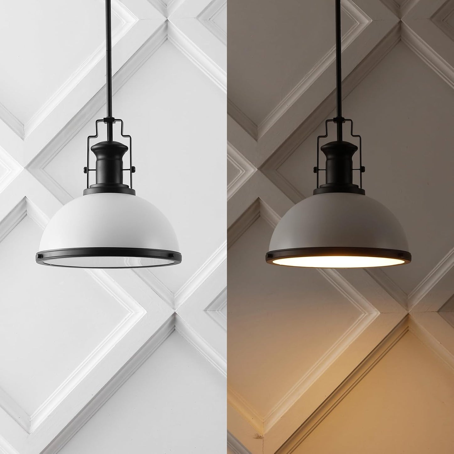 JONATHAN Y JYL9536E Homer 13" 1-Light Modern Industrial Iron LED Dome Pendant, Bohemian, Classic, Cottage, Farmhouse, Industrial, Rustic, Transitional, Dining Room, Kitchen, Foyer, White/Matte Black