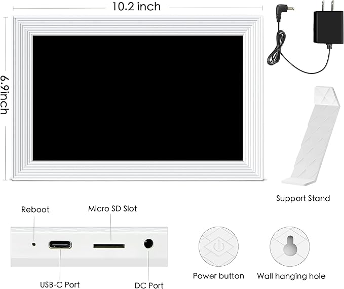 Digital Picture Frame, 10.1 inch Frameo Digital Frame WiFi, 1280 * 800 IPS HD Touchscreen, 32GB Storage, Instant Share Pictures Video, Smart Photo Frame Electronic, Gifts for Mom, House Warming